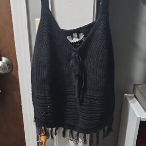 Black Knit Fringe Tank Top